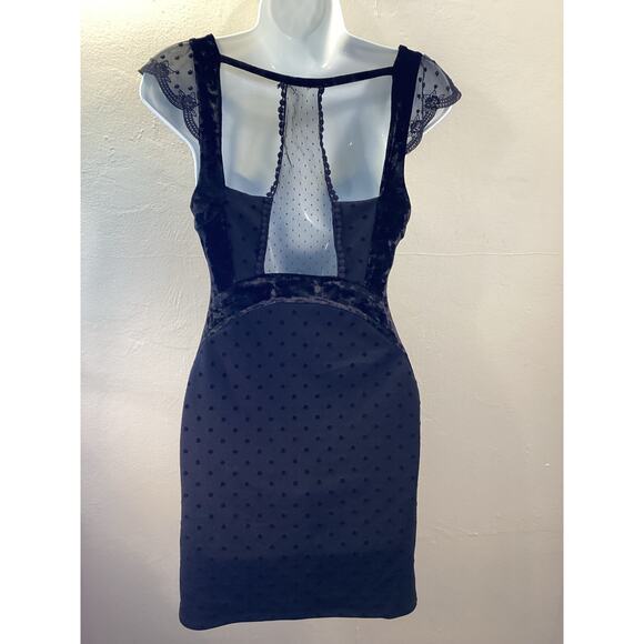 Free People Madeline NWOT Black Velvet Lace Sweetheart Polka Dot Mini Dress S - Picture 6 of 9
